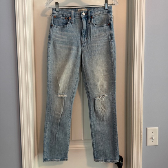 Madewell 23 High-Rise Slim Crop Boyfriend Jeans Dumas Light Wash Distressed - Picture 2 of 10